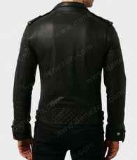Mens Black Biker Padded Leather Jacket Leather Jacket men detail view 2 | Dash Racegear — Men’s Black Padded Biker Leather Jacket