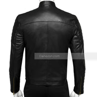 Mens Black Padded Biker Leather Jacket Leather Jacket men detail view 2 | Dash Racegear — Mens Black and Golden Biker Leather Jacket