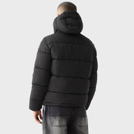 Mens Black Puffer Hooded Jacket Leather Jacket unisex detail view 2 | Dash Racegear — Black Puffer Hooded Mens Jacket