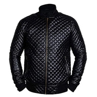 Mens Black Quilted Leather Jacket Leather Jacket men front product view | Dash Racegear — Mens Black Quilted Leather Jacket