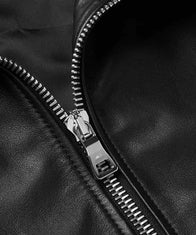Mens Black Bomber Shearling Jacket Jacket men detail view 2 | Dash Racegear — Mens Black Leather Shearling Jacket for Winter Outfit