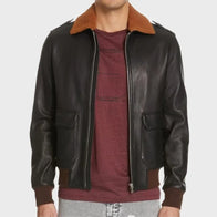 Mens Shearling Collar Black Bomber Jacket Bomber Jacket unisex front product view | Dash Racegear — Men’s Shearling Collar Bomber Leather Jacket In Black