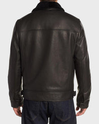 Mens Shearling Collar Black Leather Jacket Leather Jacket men detail view 3 | Dash Racegear — Shearling Collar Black Mens Leather Jacket