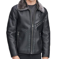Mens Black Leather Faux Shearling Collar Jacket Jacket men detail view 3 | Dash Racegear — Mens Black Shearling Collar Leather Jacket