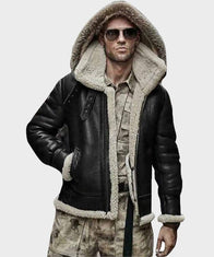 Mens Sheepskin Real Leather Shearling Hooded Jacket Jacket men detail view 3 | Dash Racegear — Mens Sheepskin Real Leather Shearling Black Hooded Jacket