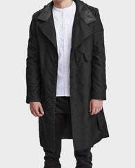 Mens Black Mid-Length Coat Coat men detail view 2 | Dash Racegear — Black Hooded Mid-Length Coat for Mens