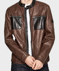 Mens Black and Brown Cafe Racer Jacket Leather Jacket men front product view | Dash Racegear — Mens Brown Cafe Racer Leather Jacket