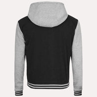 Mens Black and Gray Varsity Jacket Varsity Jacket men detail view 3 | Dash Racegear — Black and Gray Varsity Jacket With Hood