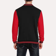 Mens Black and Red Varsity Jacket Varsity Jacket unisex detail view 2 | Dash Racegear — Mens Baseball Style Black and Red Varsity Jacket Fleece
