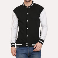 Mens Black And White Varsity Jacket Varsity Jacket unisex front product view | Dash Racegear — Black and White Varsity Jacket