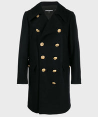 Mens Blue Double Breasted Wool Coat Coat men front product view | Dash Racegear — Winter Blue Peacoat
