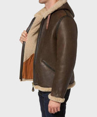 Mens Dark Brown Hooded B6 Shearling Jacket Jacket men detail view 2 | Dash Racegear — Mens Shearling B6 Jacket