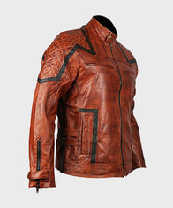 Mens Vintage Brown Biker Leather Jacket Biker Jacket men detail view 2 | Dash Racegear — Mens Brown Vintage Biker Jacket