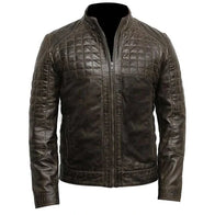 Jason Brown Quilted Leather Jacket Leather Jacket unisex front product view | Dash Racegear — Mens Brown Quilted Leather Jacket