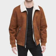 Mens Brown Faux Shearling Suede Leather Jacket Leather Jacket men detail view 2 | Dash Racegear — Mens Faux Shearling Suede Leather Jacket In Brown