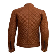Men’s Brown Quilted Cafe Racer Jacket Jacket men detail view 2 | Dash Racegear — Men’s Brown Quilted Cafe Racer Jacket