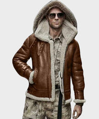 Mens Sheepskin Real Leather Shearling Hooded Jacket Jacket men detail view 2 | Dash Racegear — Mens Sheepskin Real Leather Shearling Brown Hooded Jacket