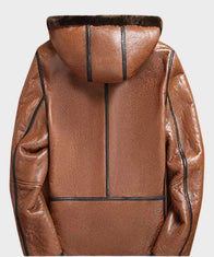 Mens Shearling Brown Sheepskin Leather Jacket Leather Jacket men detail view 2 | Dash Racegear — Mens Sheepskin Shearling Brown Leather Hooded Jacket