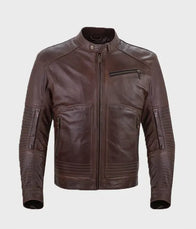 Mens Slim Fit Brown Padded Leather Jacket Leather Jacket men front product view | Dash Racegear — Mens Brown Cafe Racer Chocolate Leather Jacket