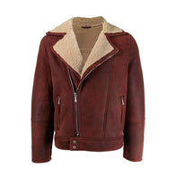 Men’s Shearling Burgundy Leather Jacket Leather Jacket men detail view 4 | Dash Racegear — Men’s Burgundy Shearling Sheepskin Leather Jacket