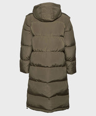 Mens Burnt Olive Long Coat Jacket men detail view 5 | Dash Racegear — Mens Winter Hooded Puffer Coat