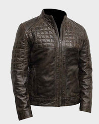 Mens Café Racer Quilted Design Brown Jacket Jacket men front product view | Dash Racegear — Mens Quilted Design Brown Café Racer Leather Jacket