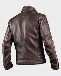 Mens Cafe Racer Style Brown Leather Jacket Leather Jacket men detail view 2 | Dash Racegear — Mens Cafe Racer Style Brown Leather Jacket