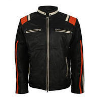 Mens Cafe Racer Striped Black Retro Biker Jacket Biker Jacket men detail view 4 | Dash Racegear — Mens Cafe Racer Striped Black Jacket