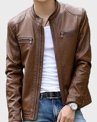 Dark Brown Mens Casual Leather Jacket Leather Jacket men detail view 2 | Dash Racegear — Dark Brown Cafe Racer Jacket Mens