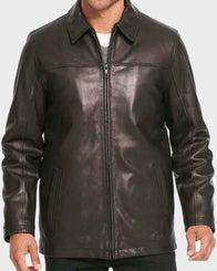 Mens Casual Shirt Collar Black Jacket Jacket men front product view | Dash Racegear — Mens Black Casual Shirt Style Collar Leather Jacket