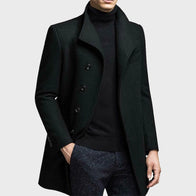 Men’s Casual Wool Coat Jacket unisex front product view | Dash Racegear — Men's Casual Black Wool Long Coat