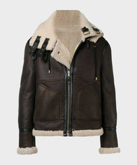 Mens Aviator Charcoal Grey Shearling Hooded Jacket Jacket men detail view 2 | Dash Racegear — Mens Sheepskin Shearling Charcoal Grey Hooded Jacket
