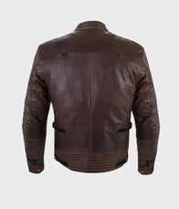 Mens Slim Fit Brown Padded Leather Jacket Leather Jacket men detail view 2 | Dash Racegear — Slim fit Brown Padded Cafe Racer Jacket