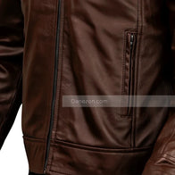 Mens Classic Brown Cafe Racer Leather Jacket Leather Jacket men detail view 3 | Dash Racegear — Classic Dark Brown Cafe Racer Leather Jacket