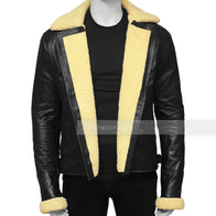 Mens Cream Shearling Black Leather Jacket Leather Jacket men detail view 3 | Dash Racegear — Cream Shearling Black Biker Leather Jacket