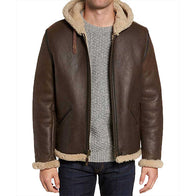 Mens Dark Brown Hooded B6 Shearling Jacket Jacket men detail view 4 | Dash Racegear — Mens Dark Brown B6 Shearling Hooded Jacket