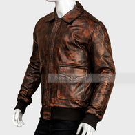 Mens Distressed Brown Bomber Leather Jacket Bomber Jacket men detail view 2 | Dash Racegear — Distressed Brown Bomber Jacket Mens