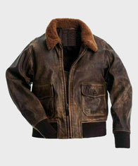 Mens Distressed Brown Flight Bomber Jacket Bomber Jacket men front product view | Dash Racegear — Mens G-1 Flight Bomber Distressed Leather Jacket