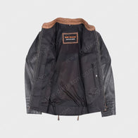 Mens Distressed Brown And Black Leather Jacket Leather Jacket men detail view 3 | Dash Racegear — Distressed Mens Black And Brown Leather Jacket