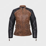 Mens Distressed Brown And Black Leather Jacket Leather Jacket men front product view | Dash Racegear — Mens Distressed Brown And Black Leather Jacket