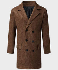 Mens Double Breasted Brown Coat Coat men front product view | Dash Racegear — Mens Double Breasted Brown Mid-Length Coat