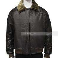Mens Faux Fur Collar Black Bomber Jacket Bomber Jacket men detail view 3 | Dash Racegear — Black Bomber Faux Collar Leather Jacket