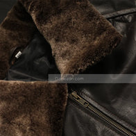 Mens Faux Fur Collar Black Bomber Jacket Bomber Jacket men detail view 4 | Dash Racegear — Faux Collar Leather Bomber Jacket Mens