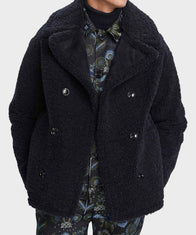 Mens Black Faux Shearling Peacoat Jacket men detail view 2 | Dash Racegear — Faux Shearling Black Mens Peacoat