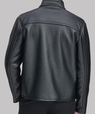 Faux Shearling Black Geniune Leather Jacket Leather Jacket unisex detail view 3 | Dash Racegear — Mens Black Leather Faux Shearling Collar Jacket