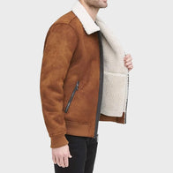 Mens Brown Faux Shearling Suede Leather Jacket Leather Jacket men detail view 3 | Dash Racegear — Mens Faux Shearling Suede Brown Leather Jacket