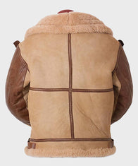 Mens Brown Tan Flying B3 Shearling Leather Jacket Leather Jacket men detail view 2 | Dash Racegear — Mens Brown Tan Flying B3 Shearling Leather Jacket