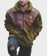 Mens Leather Shearling Green Winter Jacket Jacket men front product view | Dash Racegear — Mens Green Winter Shearling Leather Jacket