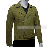Mens Olive Green Suede Leather Jacket Leather Jacket men detail view 2 | Dash Racegear — Olive Green Suede Leather Jacket Mens
