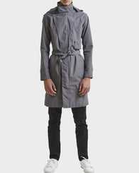 Mens Grey Zipper Trench Coat Coat men front product view | Dash Racegear — Grey Hooded Raincoat for Mens